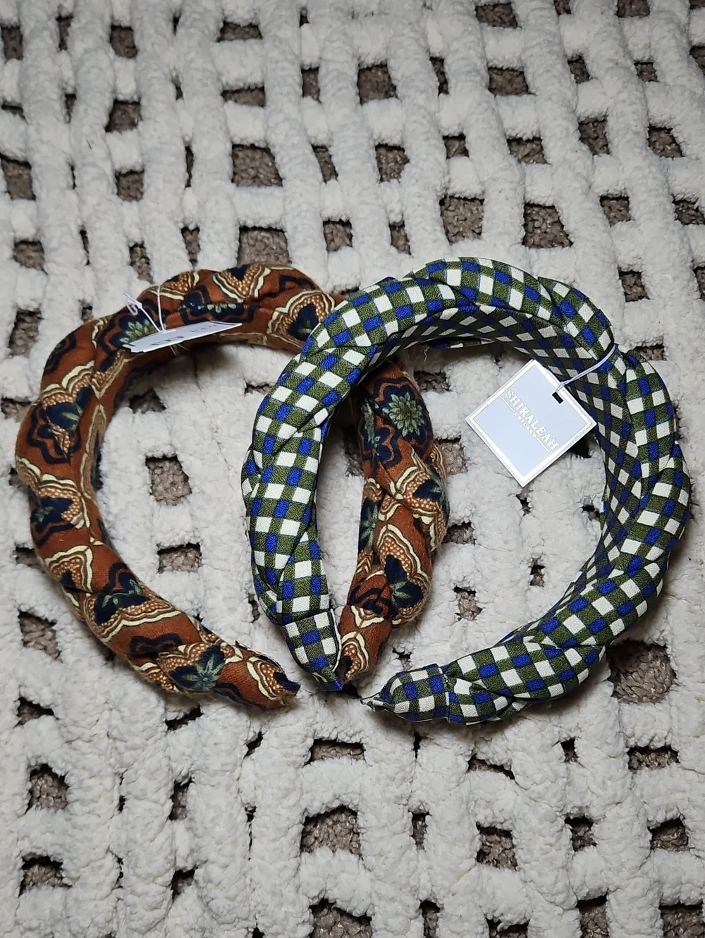Shiraleah Chicago Patterned Braided Headband Set in Green Check & Brown Paisley